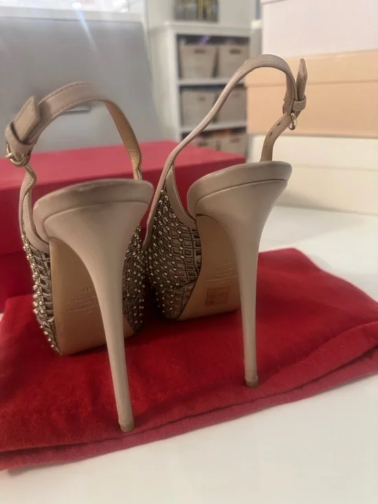 Valentino Taupe Studded Slingback Platform Pumps AUTHENTIC - Picture 9 of 9